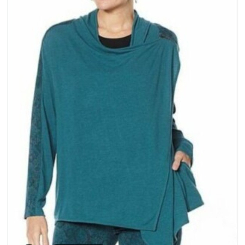 Diane Gilman Knit Drape Cardigan Women's 1X Green Snake Print Convertible Zipper